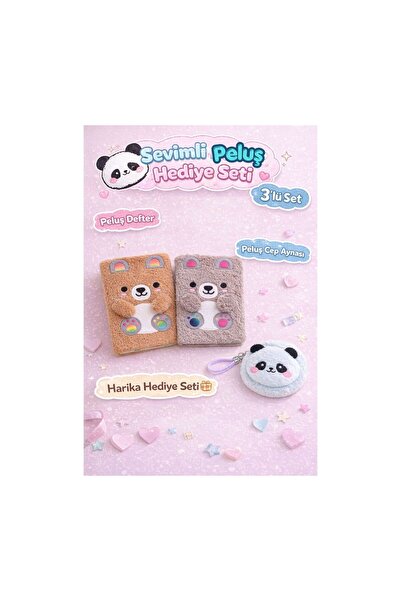 teknohediye Cute Plush Notebook and Panda Keychain Pocket Mirror Set Soft Des...
