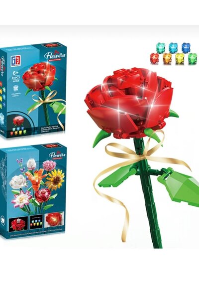 mavi su dünyası Işıklı Çiçek Lego | Işıklı Çiçekli Lego | 57 Parça Kırmızı Gü...