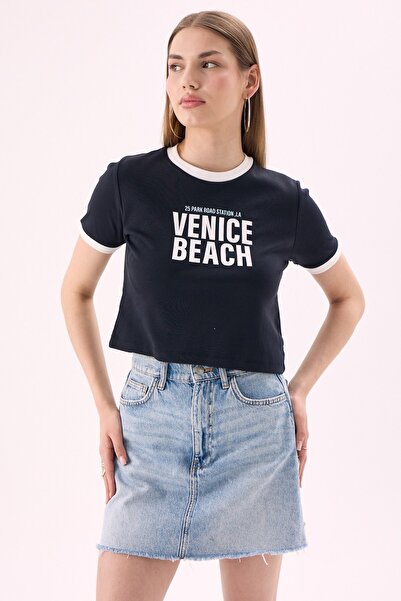 CrepTekstil Γυναικείο T-Shirt Crep Venice Beach με στάμπα κειμένου, με λαιμόκ...