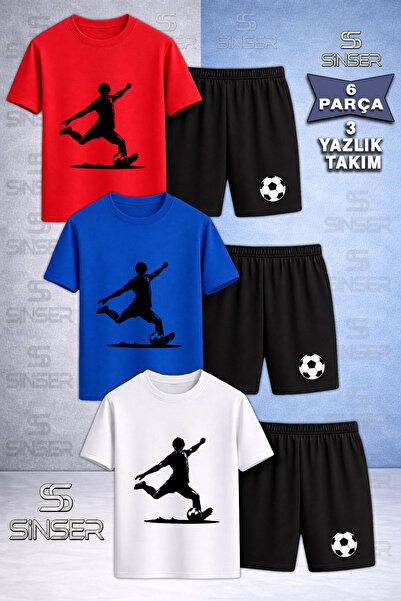 SS SİNSER Children's Football Player Black Custom Printed Crew Neck 3-Piece T...