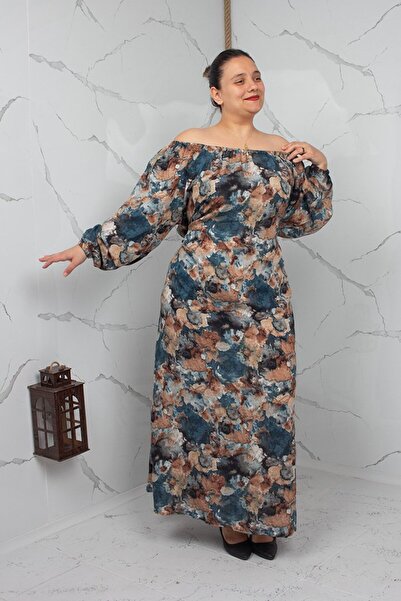 Truva XXL Plus Size Abstract Patterned Liliy Modal Madon Collar Dress