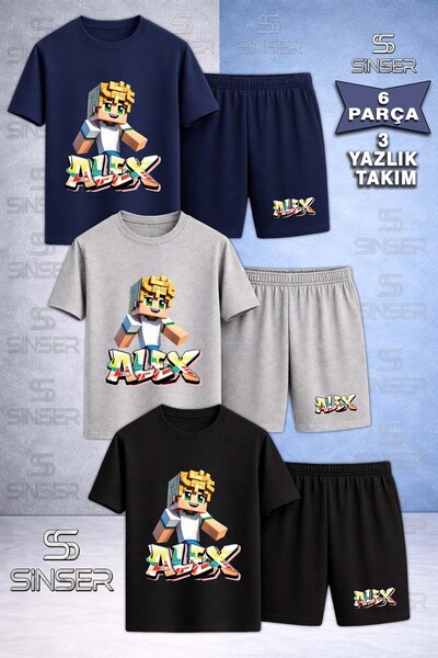 SS SİNSER Kids Alex Yellow New Custom Printed Crew Neck 3-Piece T-Shirt - Sho...