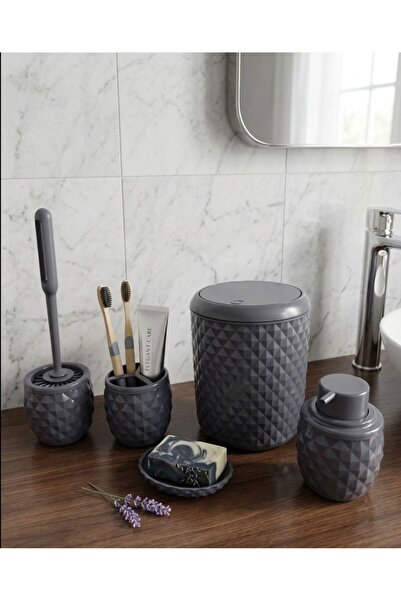 Buğra Home 5'Lİ BANYO SETİ OTOMATİK ÇÖP KOVASI&FIRÇALIK&SABUNLUK&DİŞ FIRÇALIK