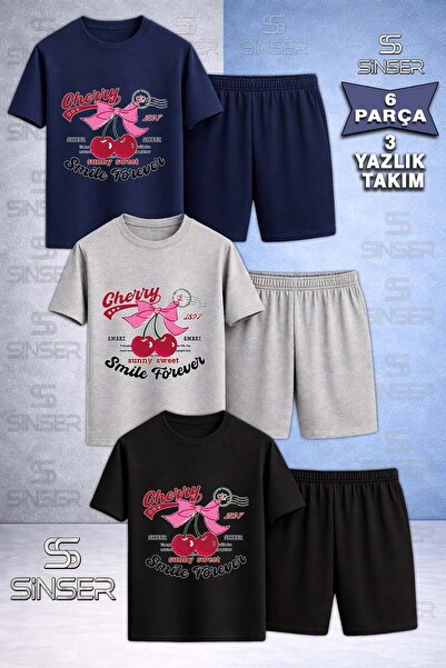 SS SİNSER Children's Cherry Smile Forever Custom Printed Crew Neck 3-Piece T-...