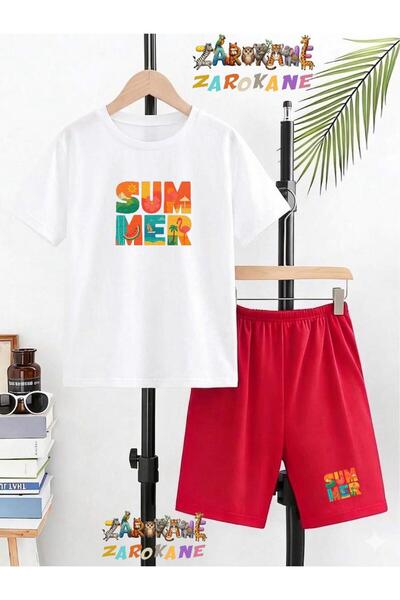 ZAROKANE SUMMER TURUNCU BASKILI ALT-ÜST ŞORT/T-SHİRT İKİLİ YAZLIK ÇOCUK TAKIMI
