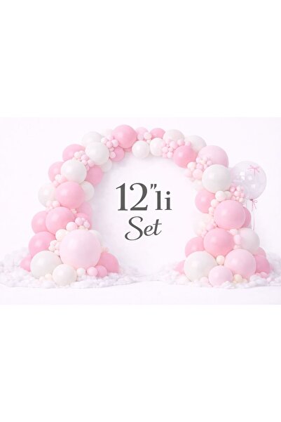 Sev-AL Balonları Makaron Pembe Beyaz Balon Seti 12'li - 24'lü Seçenekli | Doğ...