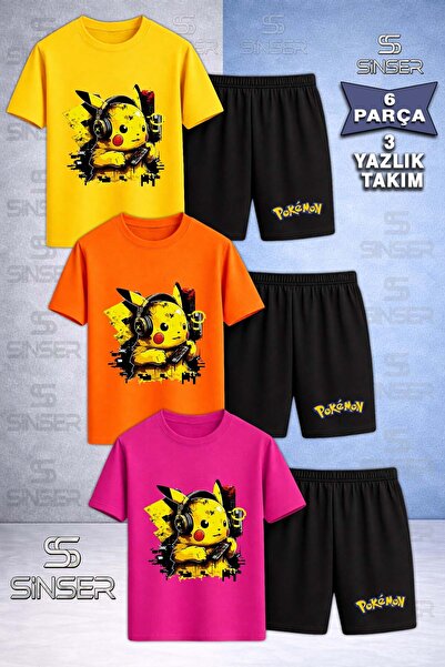 SS SİNSER Children's Pikhacu Headphone Half Custom Printed Crew Neck 3-Piece ...