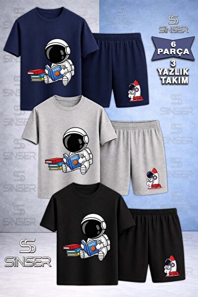 SS SİNSER Children's Astronaut Reading Books Custom Printed Crew Neck 3-Piece...