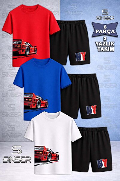 SS SİNSER Children's Car Right Side Custom Printed Crew Neck 3-Piece T-Shirt ...