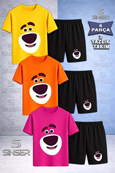SS SİNSER Children's Bear Smiling Face Special Printed Crew Neck 3-Piece T-Sh...