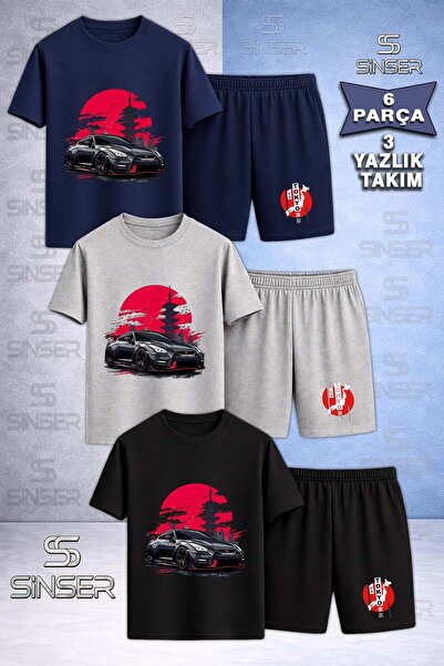SS SİNSER Children's Car Syh Tokya Daire Onunde Special Printed Crew Neck 3-P...