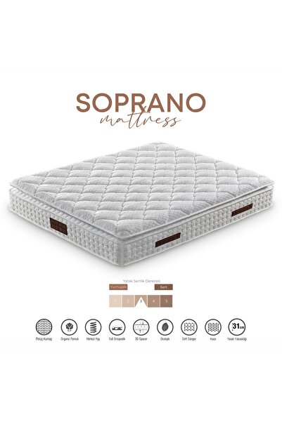 SOPRANO Ultra Full Ortopedik Pedli Yaylı Yatak, Soft Sünger, Pamuklu Peluş Kumaş