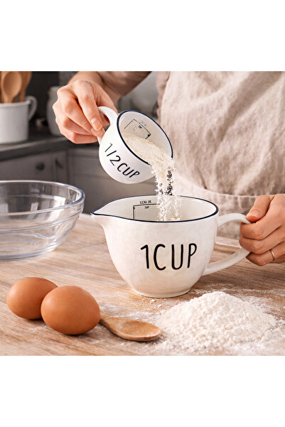 bahe home Measuring Cup Set of 2 Ceramic Cup Measuring Cup Kitchen Measuring Tool Cake Pastry Milk Sauce Measurer