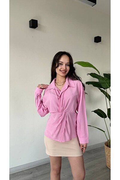 moda çağdaş Γυναικείο πουκάμισο με λεπτομέρεια μπροστινής κυματιστής λεπτομέρ...