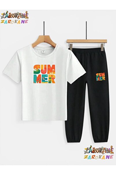 ZAROKANE Summer Orange Printed Top-Bottom Tracksuit/T-Shirt Two-Piece Childre...