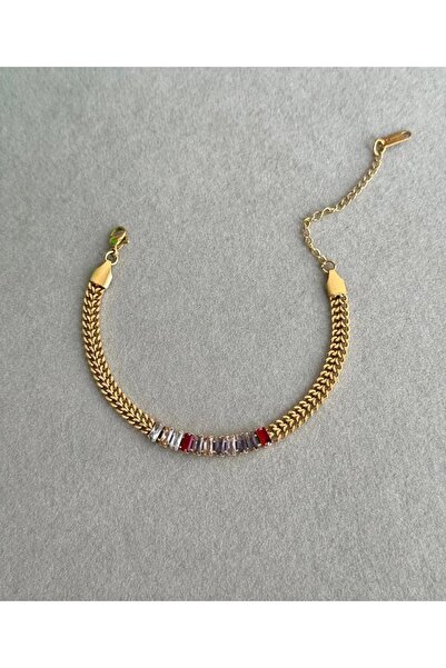 Haziran Accessory, Steel Colorful Stone Wicker Baguette Bracelet