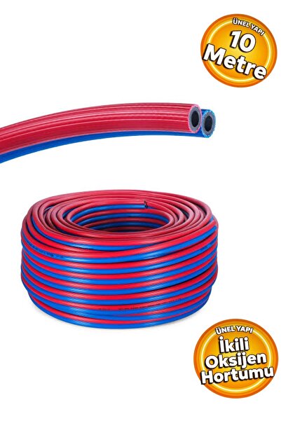 SEL SCH10 10 Metre 8 mm Çiftli Oksijen Hava Hortumu Kırmızı Mavi Kaynak Hortu...
