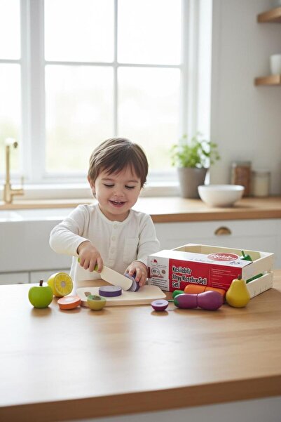 BuradaBuldun Cuttable Wooden Fruit and Vegetable Set 23 Pieces - Educational ...