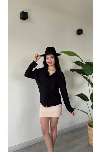 moda çağdaş Γυναικείο πουκάμισο με λεπτομέρεια μπροστινής κυματιστής λεπτομέρ...