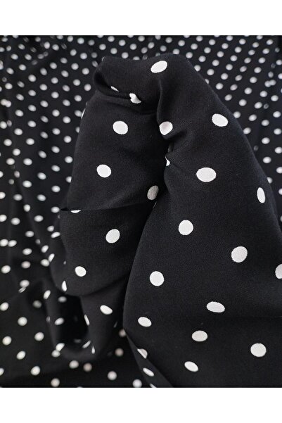 Kumaş Parça Black with White Polka Dots Viscose Voile Fabric 140X265