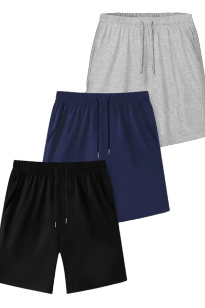 SURMARİ Set of 3 Comfortable Fit Unisex Combed Cotton Sports Shorts