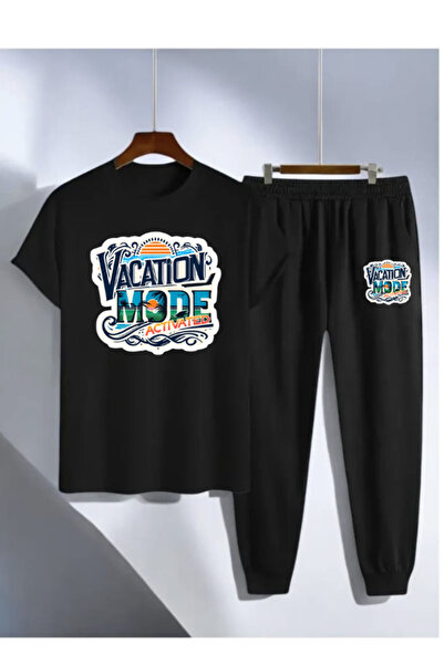 VACİTHON Baskılı Eşofman Altı Ve T-shirt - Jogger Tişört Alt Üst Eşofman Takımı Bisiklet Yaka