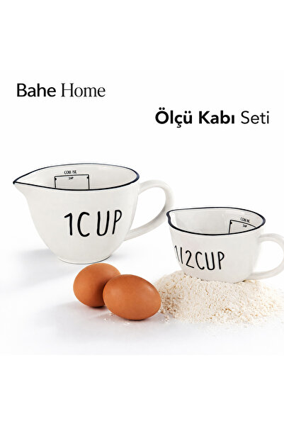 bahe home Ölçü Kabı Seti 2’li Seramik Cup Ölçü Kabı Mutfak Ölçü Aparatı Kek P...