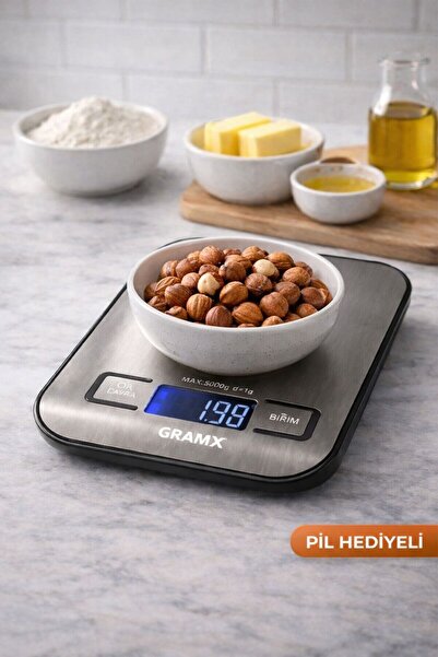 NEXVORİA Dijital Mutfak Terazisi 5 KG / 1 Gr Hassasiyet Paslanmaz Çelik