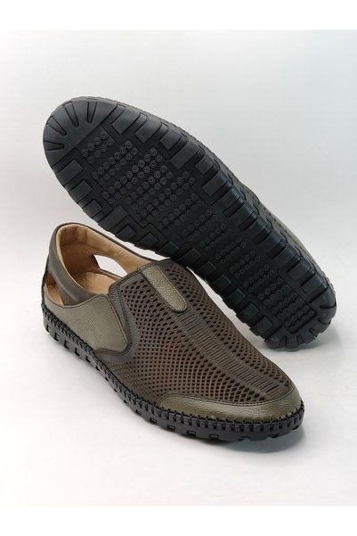 Yeşildaş Men's 100% Genuine Leather Summer Perforated Orthopedic Shoes