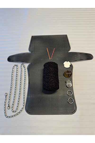 VELORİA BAG & SCARF ORTA BOY Plastik Kanvas Polyester SİMLİ Makrome İpli Çant...