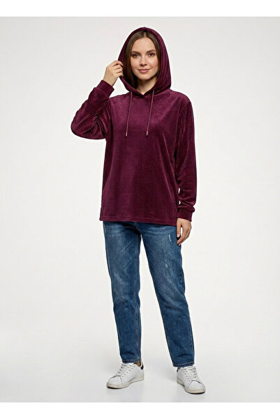 Neden Tekstil Γυναικείο φούτερ με κουκούλα σε μπορντό χρώμα