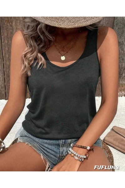 FUFLUNS Plain Basic Women's Round Neck Sports T-Shirt