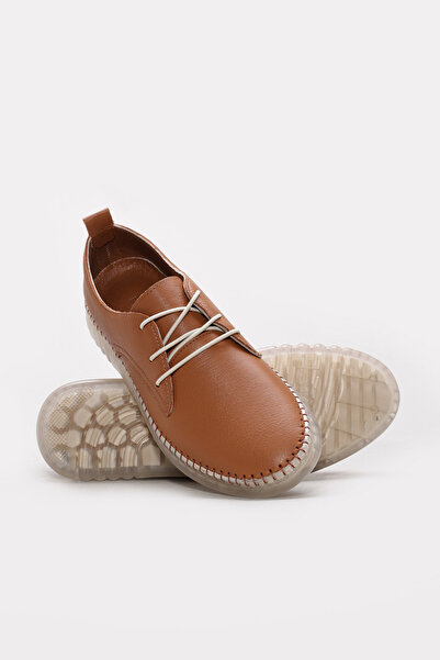 Ayakkabıhane Inside and Outside Genuine Leather Tan Comfortable Women's Casua...