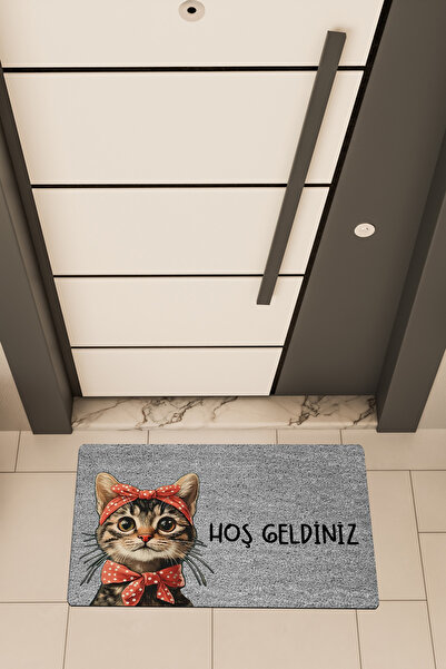 Dormot High-Quality Digital Printing, Standard Red Bandana Cat Themed Door Mat