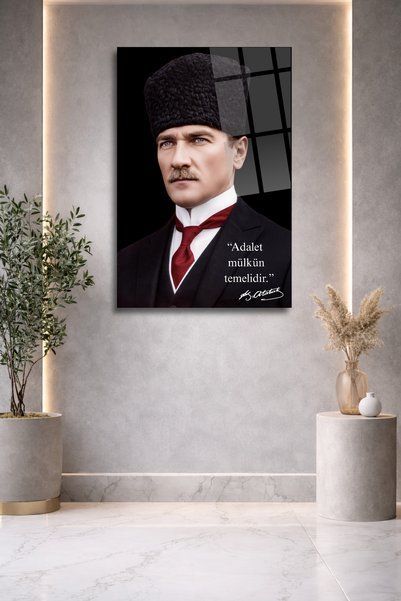 HMDS CONCEPT "Adalet Mülkün Temelidir." Mustafa Kemal Atatürk Cam Tablo 467