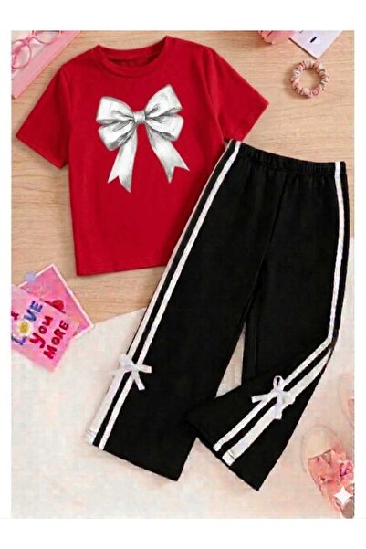 DOCE ELEGANTE Set de 2 piese pentru fete: tricou cu fundă și panglică și pant...