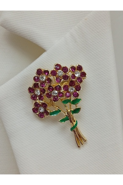 Pervin Ablacım Bordo çiçek demeti Gold broş el yapımıdır
