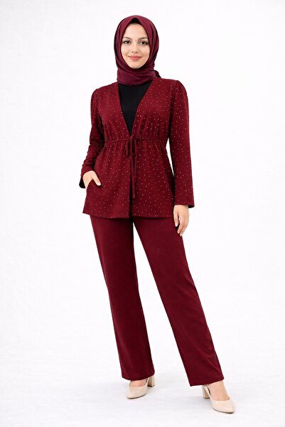 Miyasa Butik SET ELEGANT CU DETALII DIN PIATRĂ, CU TĂCĂRĂNII DUBLU, STIL TESUT