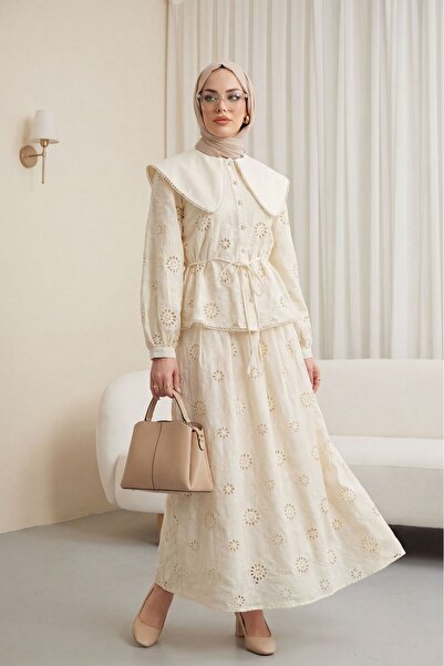 Modamorfo Baby Collar, Elastic Waist, Lace-Up, Embroidered, Lined Linen Set -...