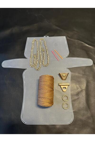 VELORİA BAG & SCARF BÜYÜK Plastik Kanvas Polyester Makrome Simli İpli Çanta Y...