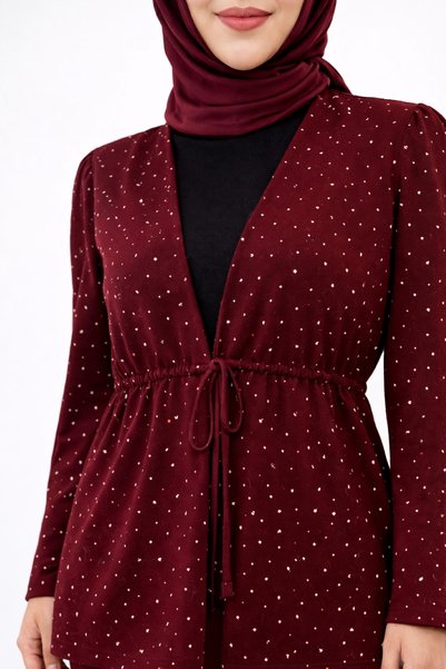 Miyasa Butik SET ELEGANT CU DETALII DIN PIATRĂ, CU TĂCĂRĂNII DUBLU, STIL TESUT