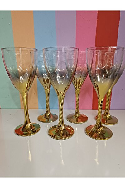 DEKOR ZÜCCACİYE HOME 6 lı Elmas Titanyum kaplama uzun spiral ayaklı Gold su seti