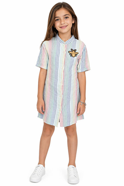 İrem Çocuk Giyim Girl's Button-Closed Midi Length Colorful Short Sleeve Dress...
