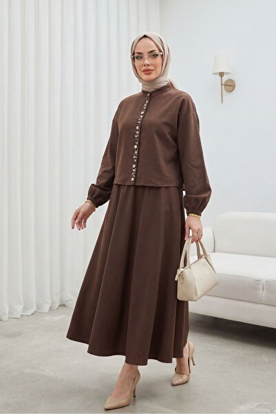 Modamorfo Modal Suit with Elastic Sleeves, Pearl Buttons on the Front, and Sk...