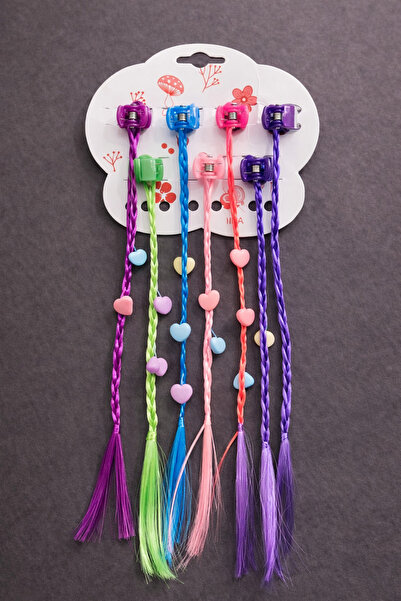 LİA CLİPS CO Girl's Colorful Braided Hair Clip Set of 6 – Heart Beaded Clip-I...