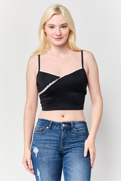 Don't Call Me Jennyfer Women V-Neck Sleeveless Solid Tank Top, Black