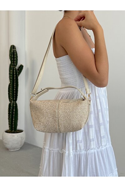Askora Wicker Textured Zippered Daily Women's Bag with Lock Detail