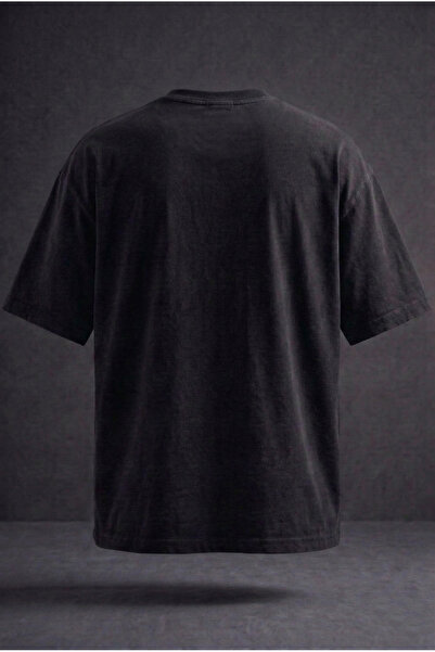 VOSSAX Unisex Siyah Bisiklet Yaka %100 Pamuk Premium Kalite Oversize Tişört (T-Shirt)