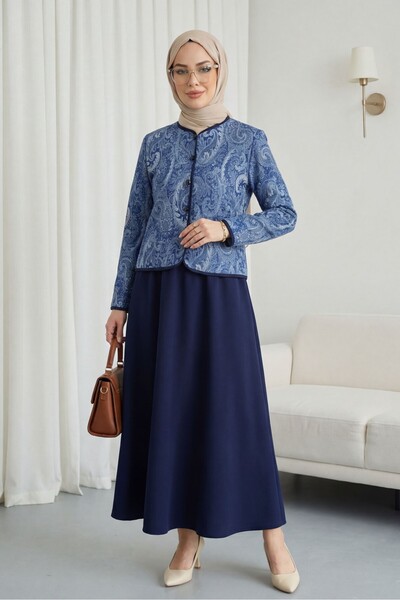 Modamorfo Top Button Ethnic Pattern Skirted Crepe Suit -Laci