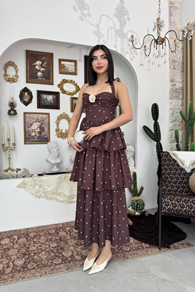 Julidress Φόρεμα Premium με Πουά Σχέδιο και Λεπτομέρειες Τριαντάφυλλου και Κο...